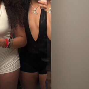 Women's White and Black Bodysuit